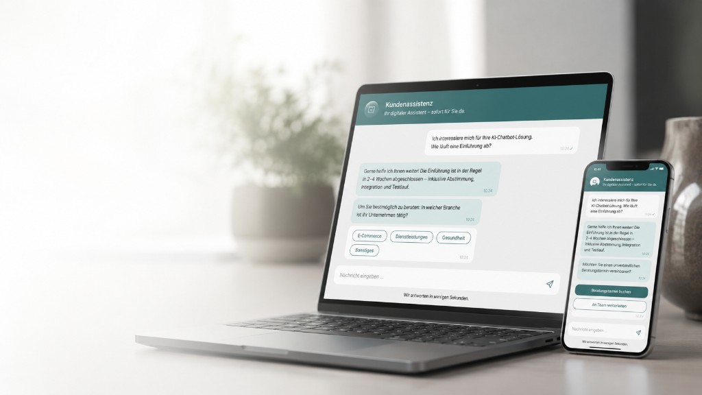 Digitale Kundenassistenz auf Laptop und Smartphone – KI-Chatbot Hero